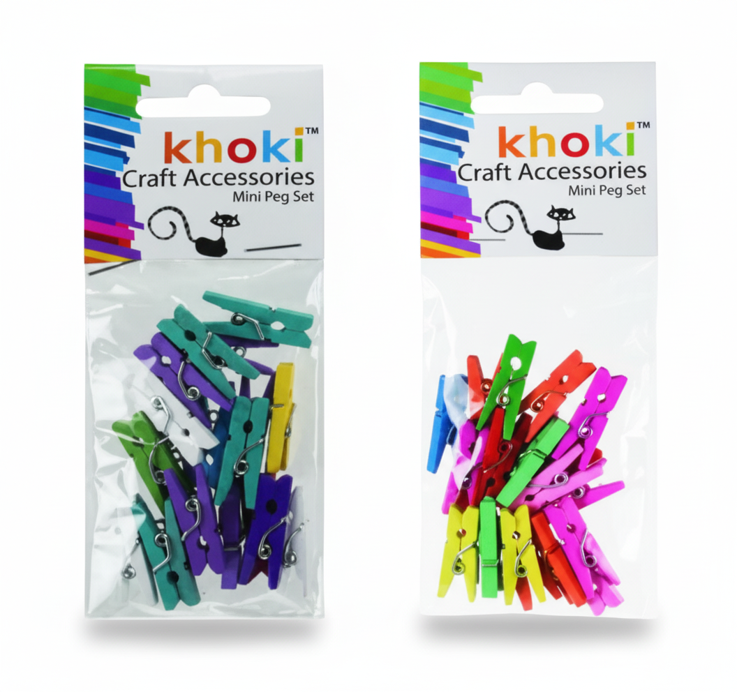 Wooden Mini Peg Set with Assorted Designs (20 Pieces per Set)