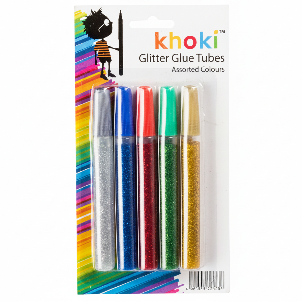 5 Assorted Colours Glitter and Glue Mixture in Tubes (11 cm)