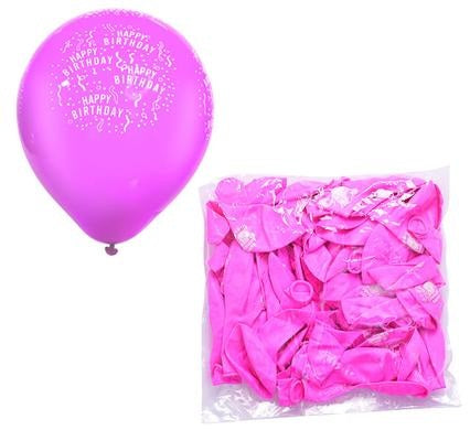 Bulk Pack of 12 Balloons - Suitable for Helium - Printed Happy Birthday Design - Pink