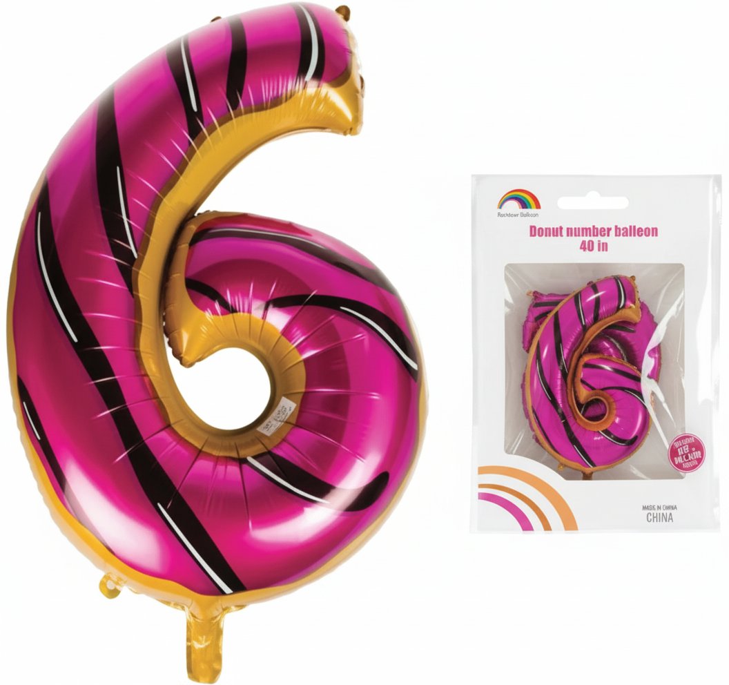 Foil Helium Balloon Donut Number 6 - 101 cm