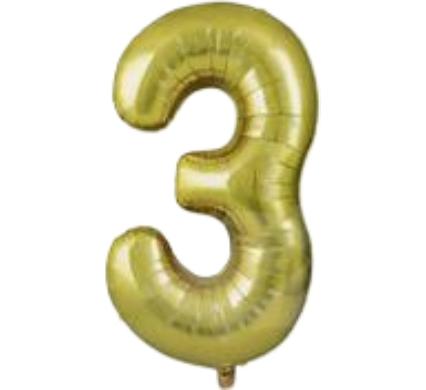 Gold Helium Balloon - Foil Number 3 - 102cm