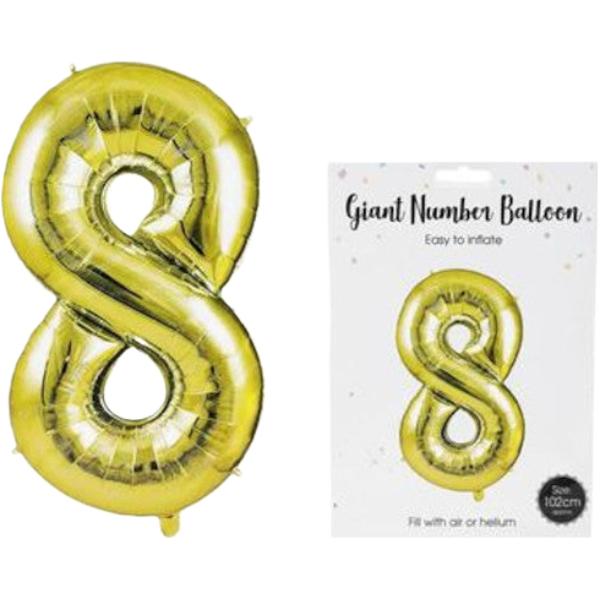 Gold Helium Balloon - Foil Number 8 - 102cm