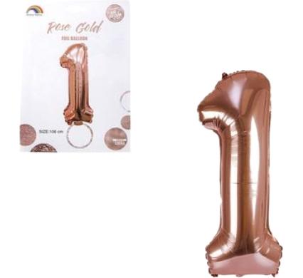 Balloon Helium Foil Rose Gold Number 1 - 102 cm