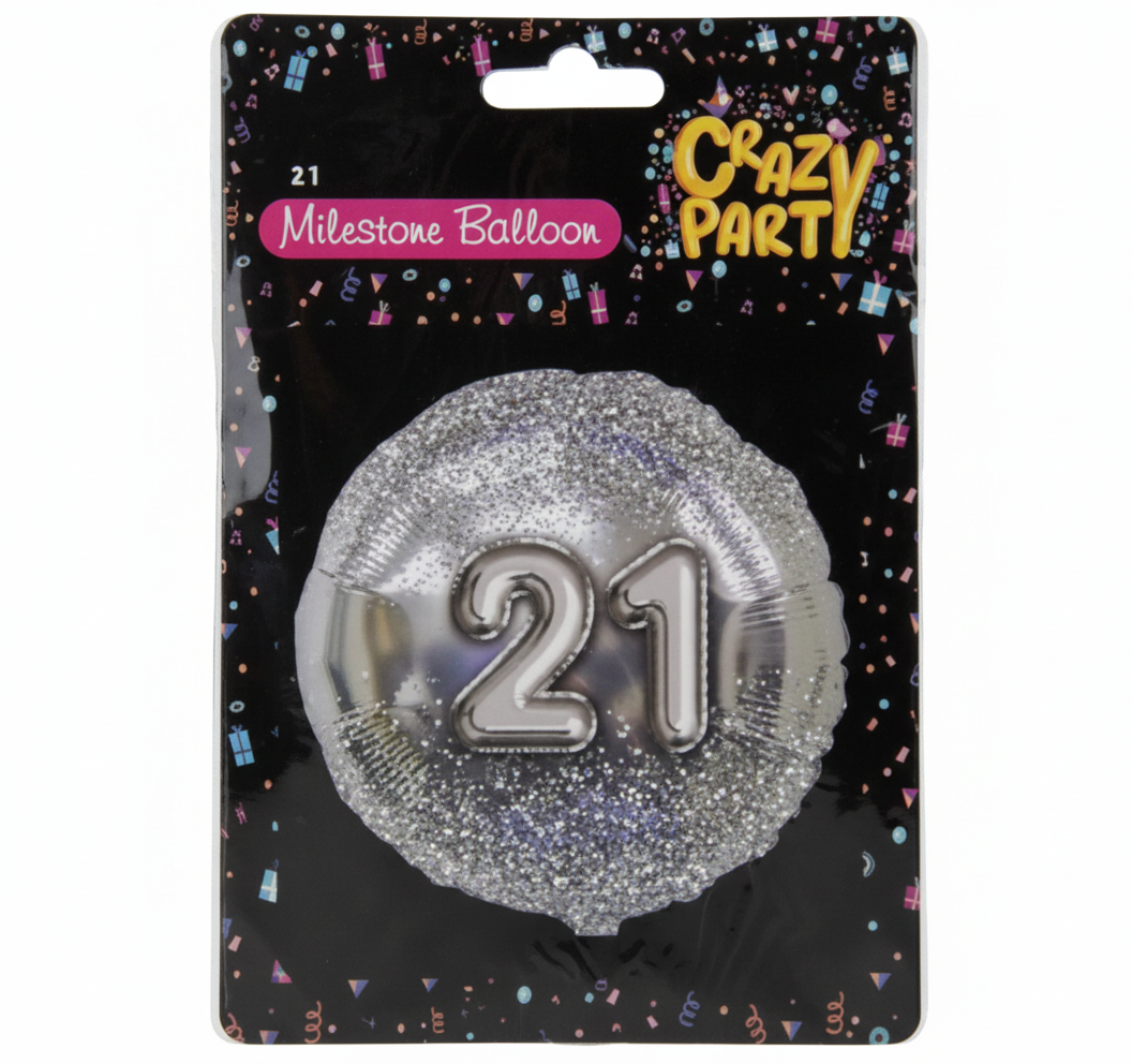 Helium Foil Balloon with Milestone 21 (45 cm)