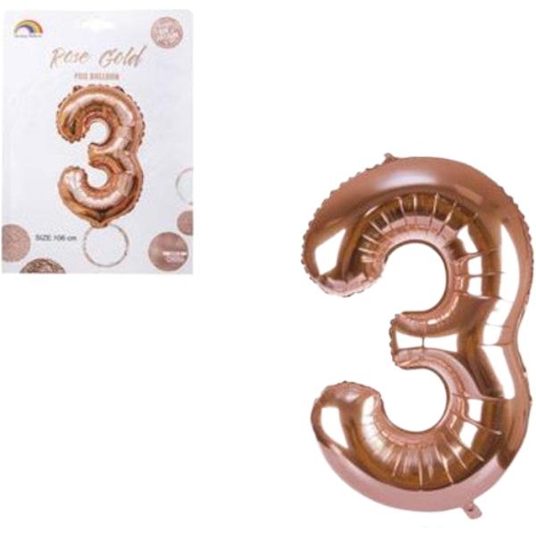 Balloon Helium Foil Rose Gold Number 3 - 102 cm