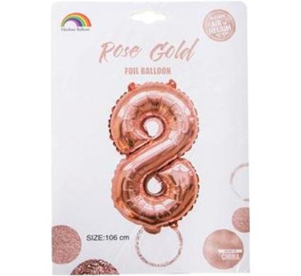 Balloon Helium Foil Rose Gold - Number 8 - 102cm