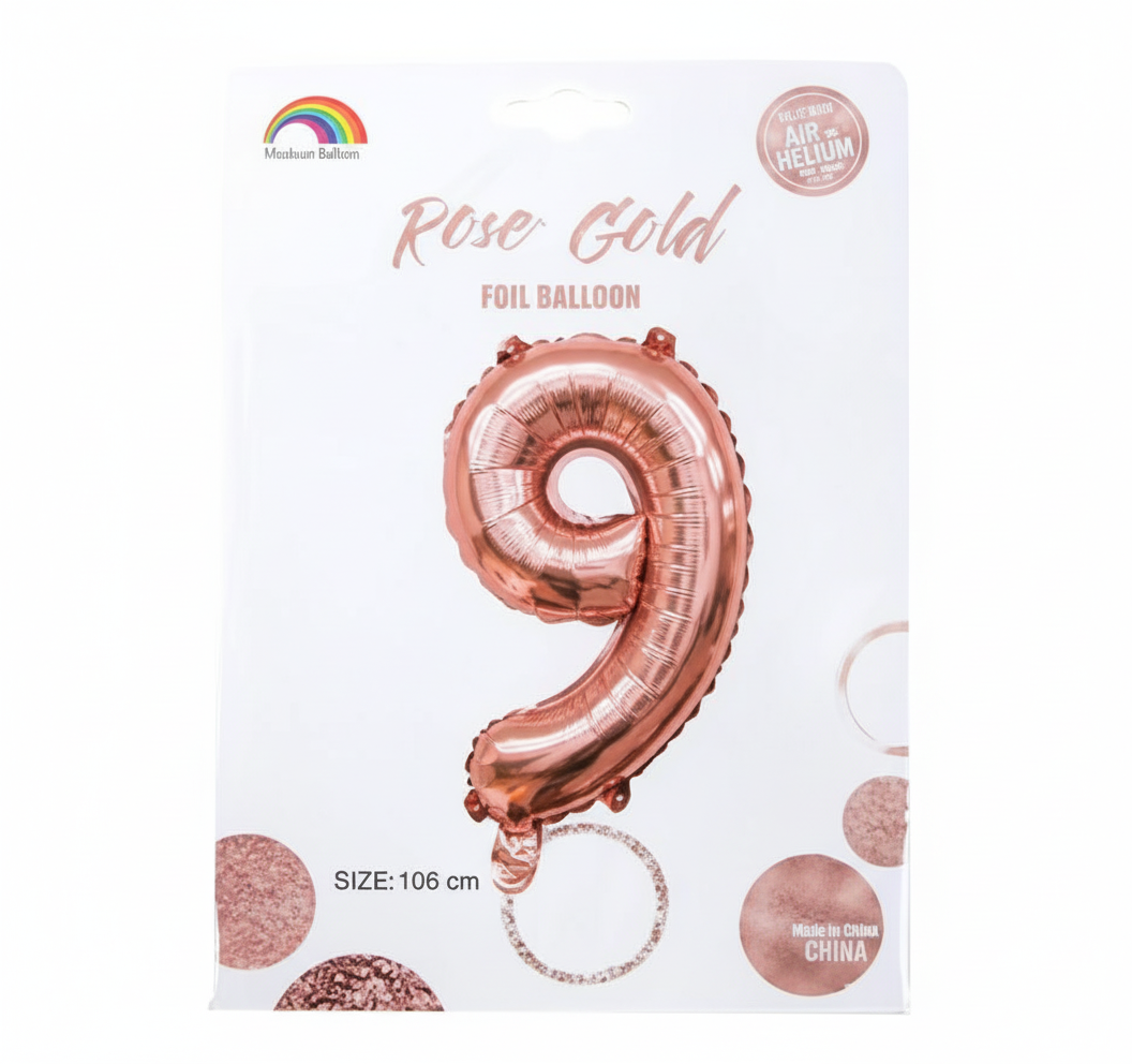 Rose Gold Foil Balloon Number 9 (Helium, 102 cm)