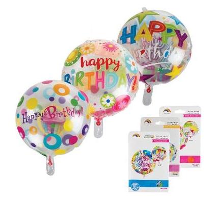 Clear Helium Balloon - Assorted Happy Birthday Designs - 45cm