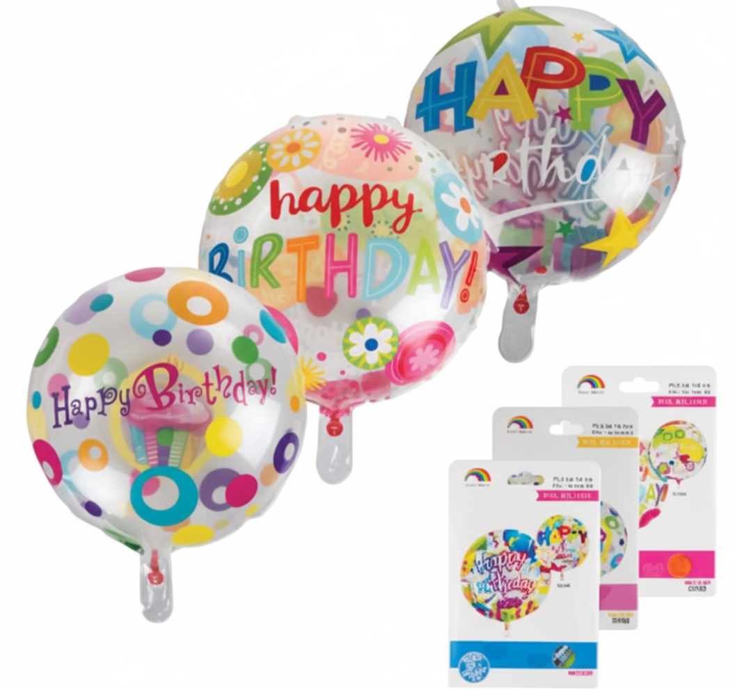 Clear Helium Balloon with Assorted Happy Birthday Designs (45 cm)