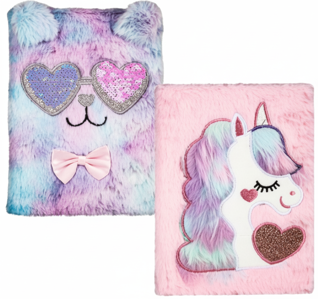 Plush Notebook with Assorted Designs and 100 Sheets of 70 gsm Paper (A5)