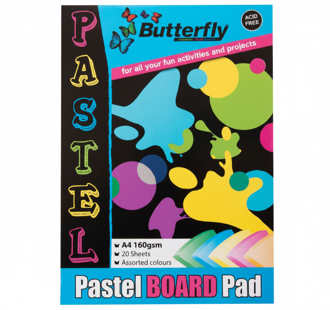 Pastel Colours Board Pad with 20 Sheets, 160 gsm (A4) - Assorted