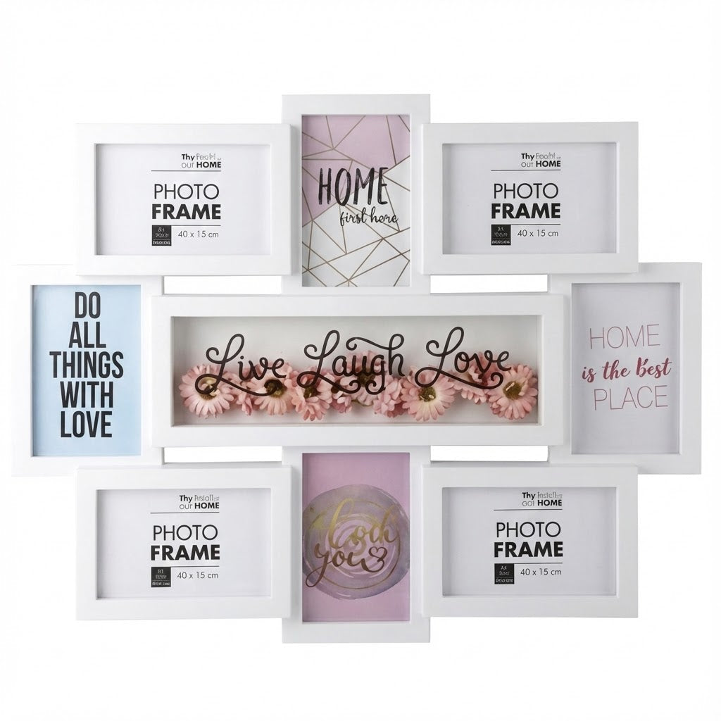Picture Frame Collage - Plastic - 8 Openings - With Words - Various Colors