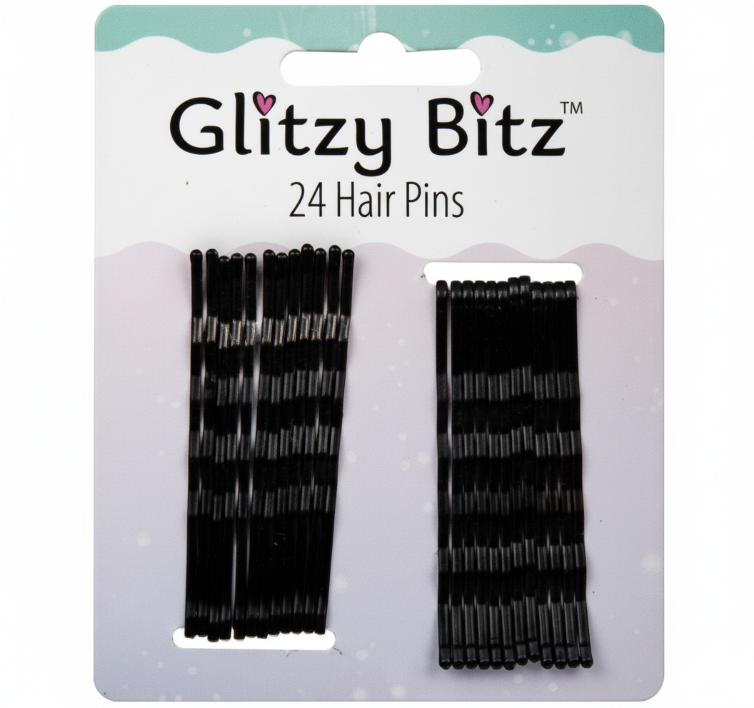 Black Hair Pins, 24 Pieces (65 mm)