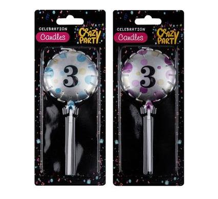 Candle Birthday Balloon Round Assorted - Number 3