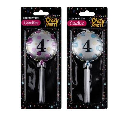 Candle Birthday Balloon Round Assorted - Number 4