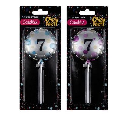 Candle Birthday Balloon Round Assorted - Number 7