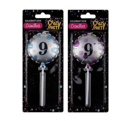 Candle Birthday Balloon Round Assorted - Number 9