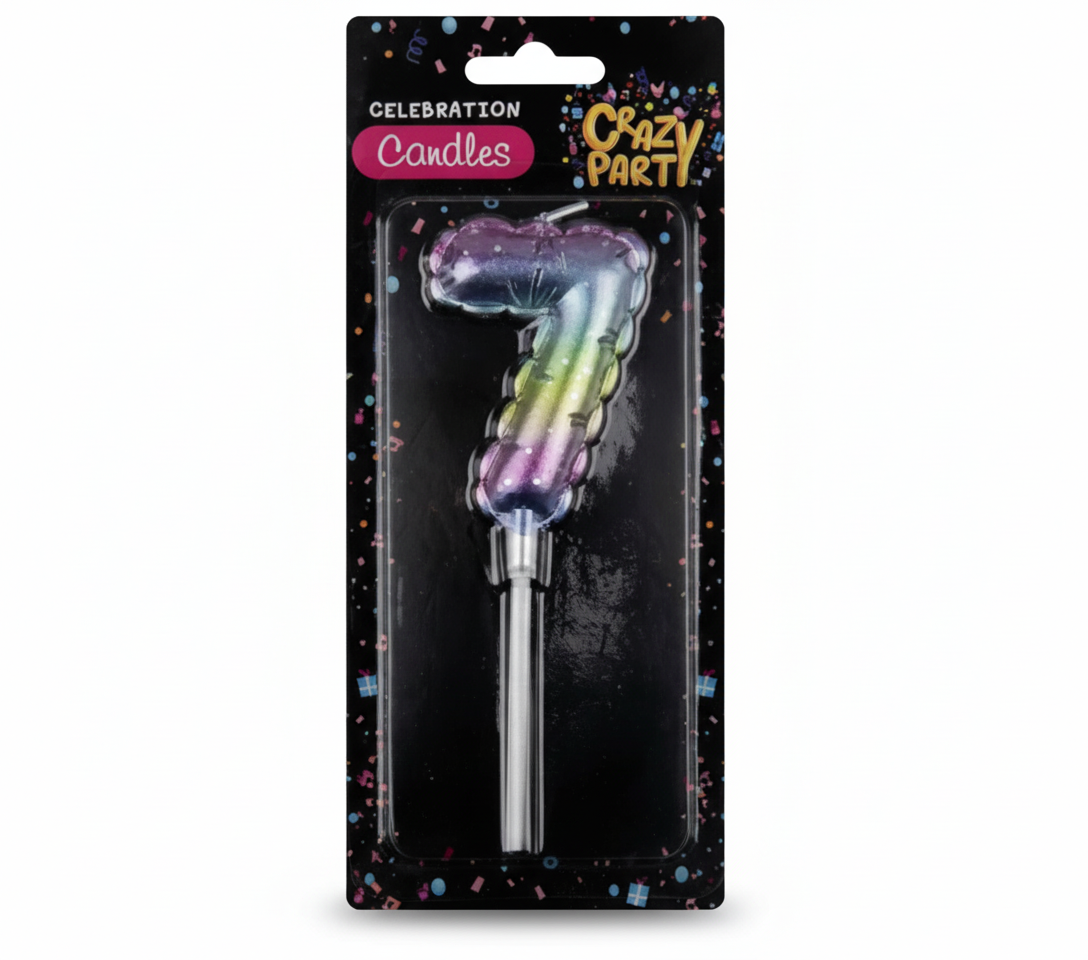 Candle Birthday Balloon Number Seven Rainbow - 5cm