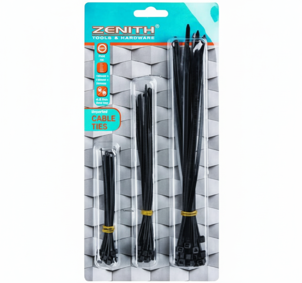 Cable Ties - 100 mm, 150 mm, 200 mm - Black - Pack of 60 - Zenith