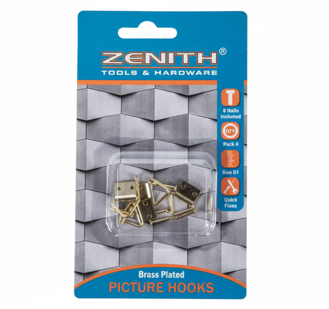 Picture Hook Triangular Brass Plated - 4 Pieces