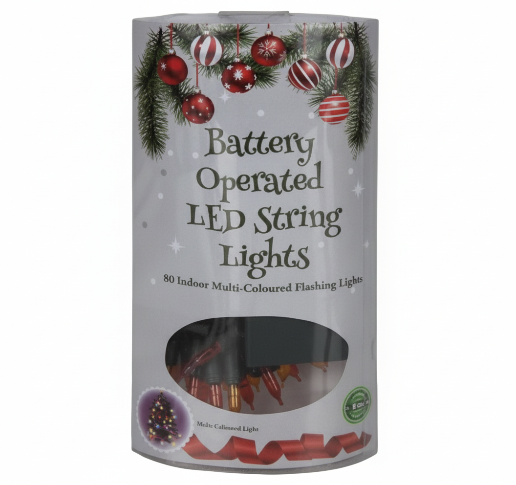 Multicolour Christmas Lights, Battery Operated, 80 LED (8m)