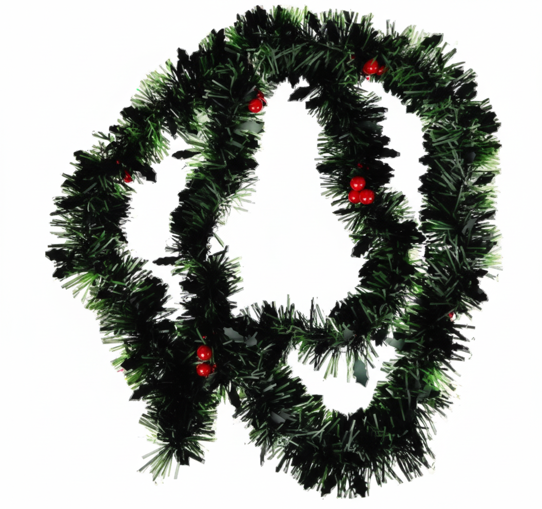 Christmas Tinsel Garland with Pine and Berries