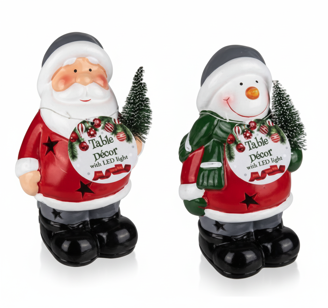 Christmas Table Decor Cermic Figure With Light - Assorted Designs