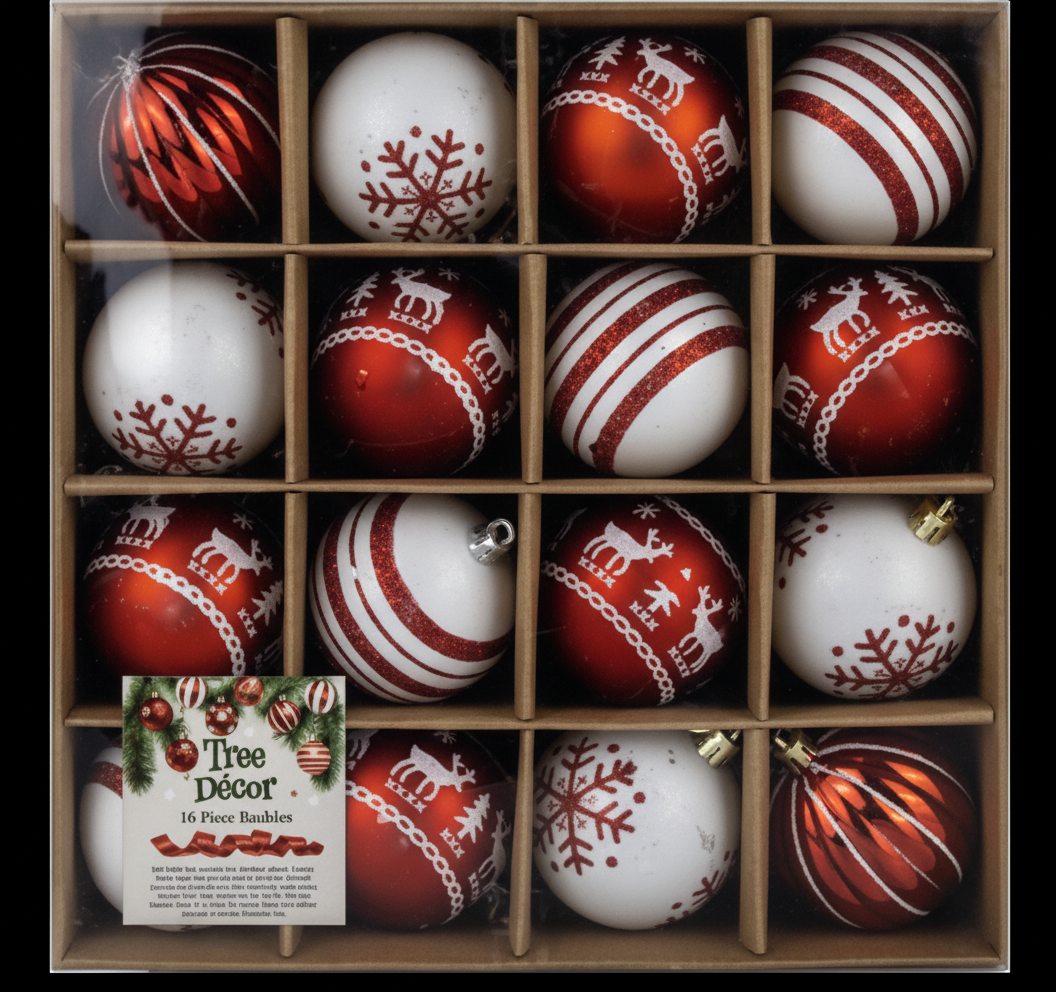 Christmas Tree Decor Ball Red & White 16pcm