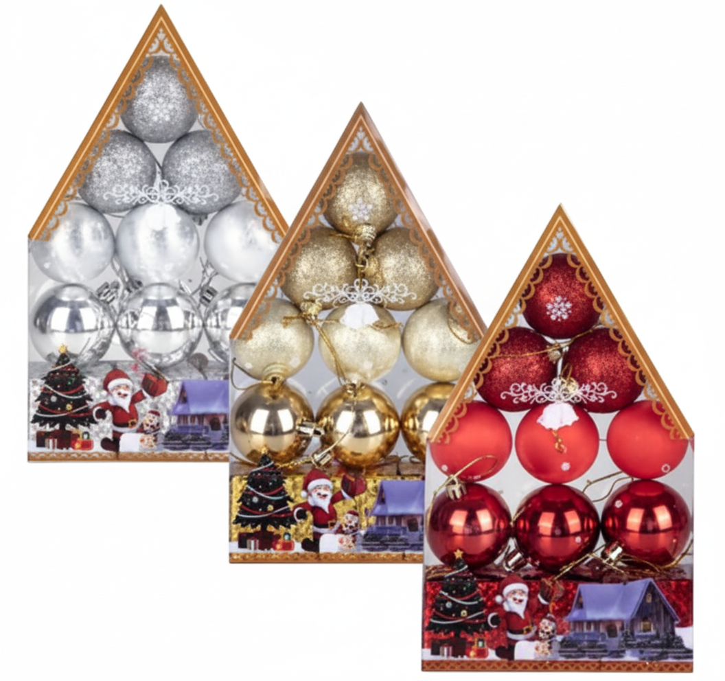 Christmas Tree Decoration Balls (12 Pieces) - Assorted