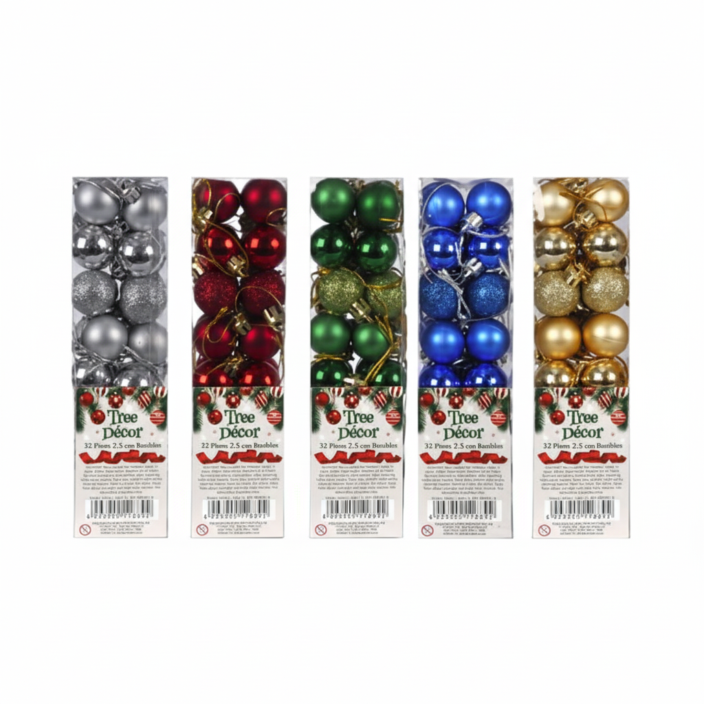 Christmas Tree Decoration Balls, Polished (32 Pieces, 25 mm) - Various Colours