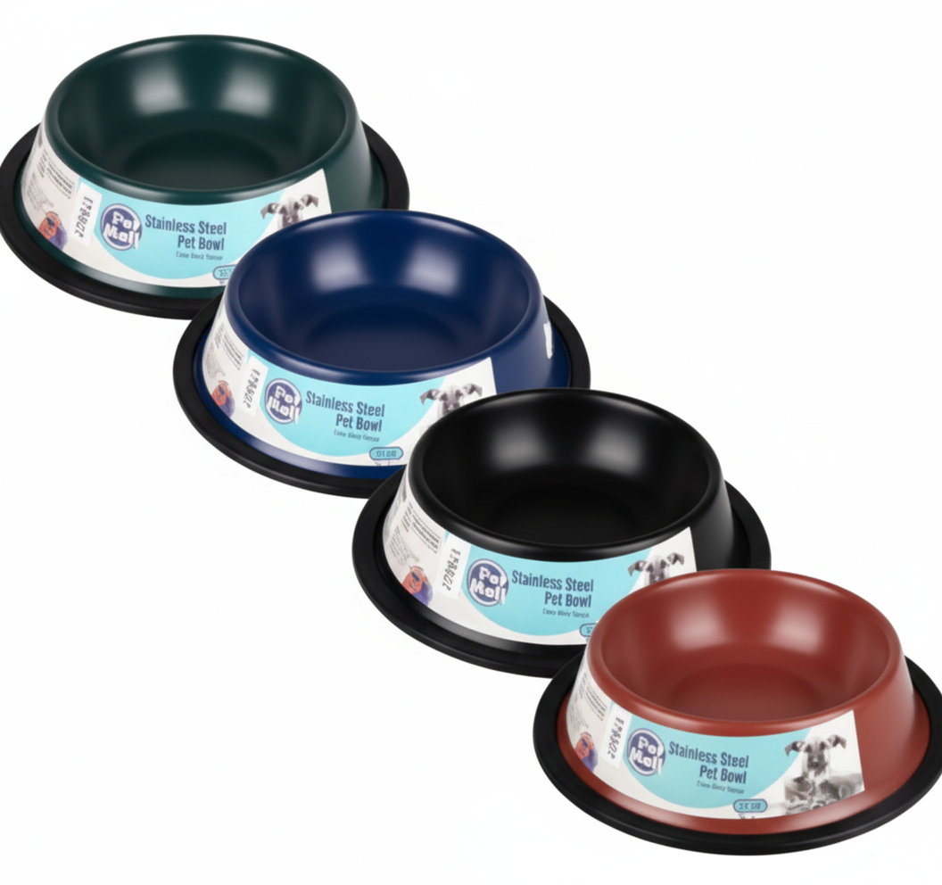 Stainless Steel Pet Dog Cat Bowl in Various Colours (Dark Colours) - 13 cm