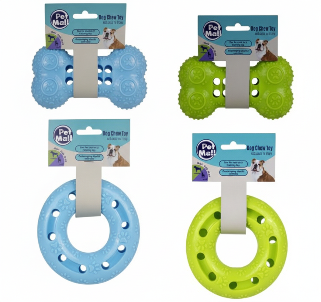 Thermoplastic Rubber Pet Dog Toy Bone or Ring in Various Colours for Treats (35-50 cm)