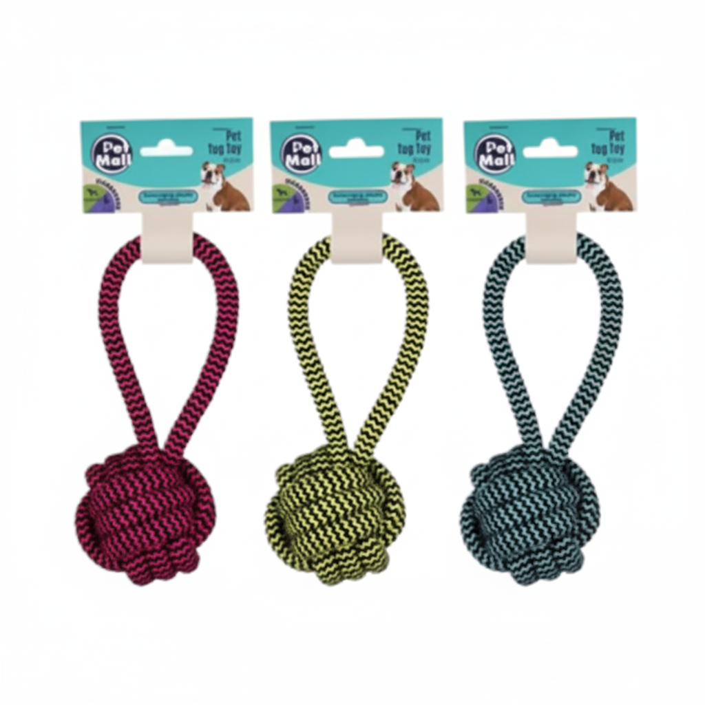 Pet Dog Tug Toy String with Ball - 16 x 6 cm - Various Colours