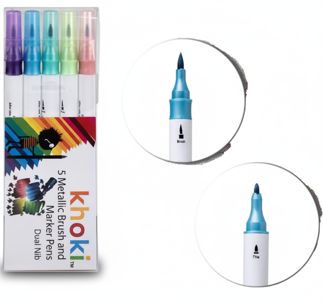 Metallic Dual Tip Brush and Fine Pen for Art and Craft
