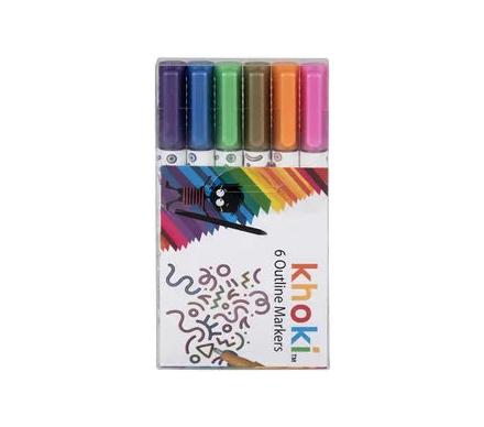 Art and Craft Glitter Outline Markers - 6 Pieces