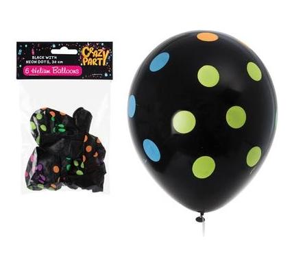 Balloons - Suitable for Helium Black with Dots - 6 Pieces