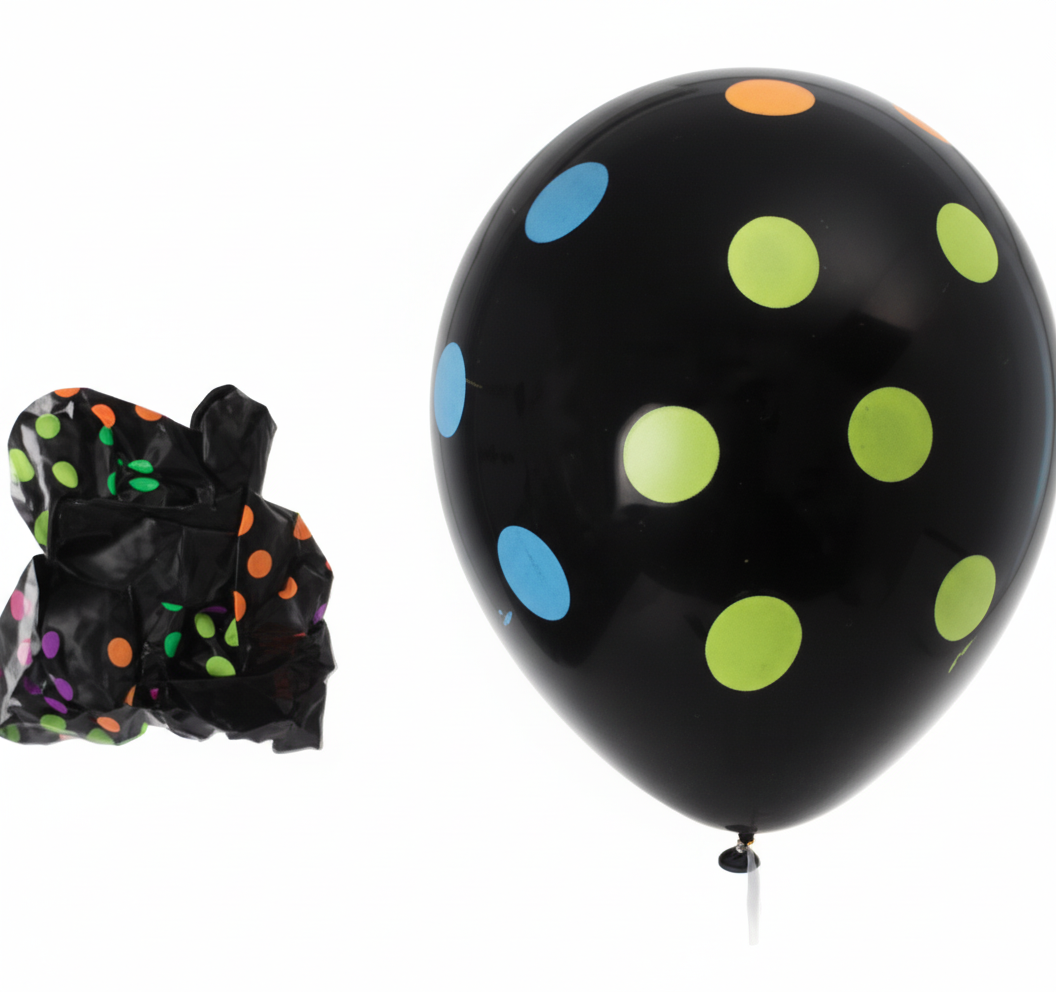 Black Balloons with Dots suitable for Helium (6 Pieces)