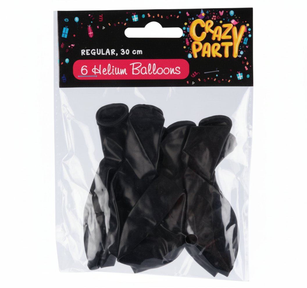 Black Balloons Suitable for Helium (6 Pieces)