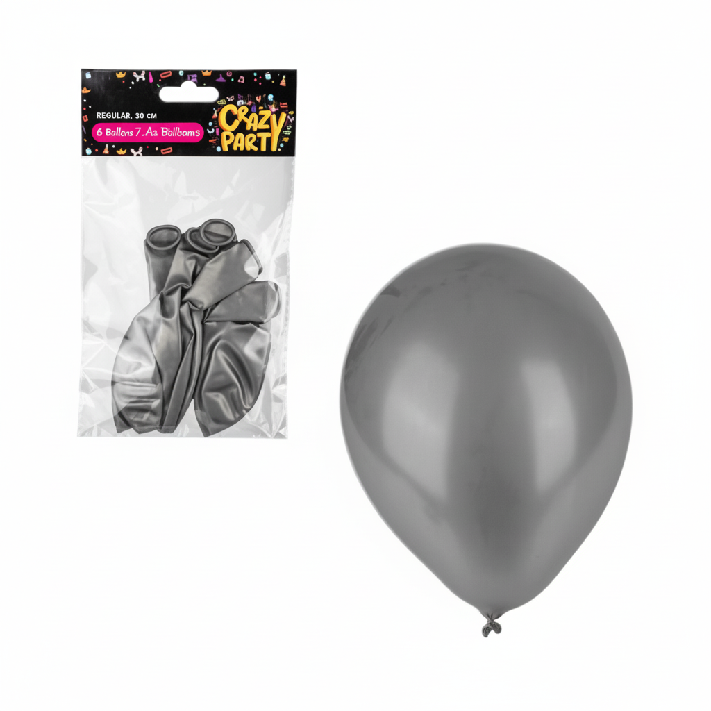 Silver Balloons Suitable for Helium (6 Pieces)