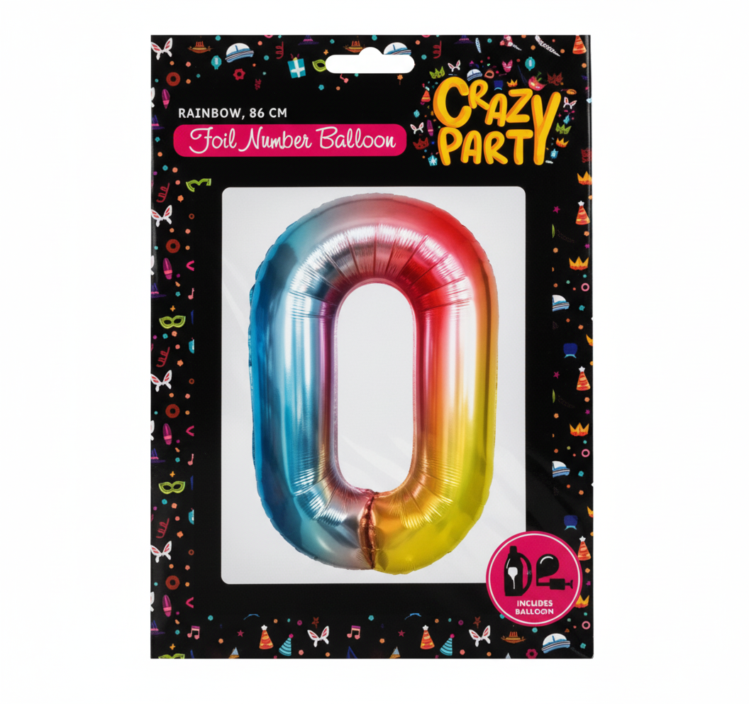 Rainbow Foil Number 0 Balloon suitable for Helium (86 cm)