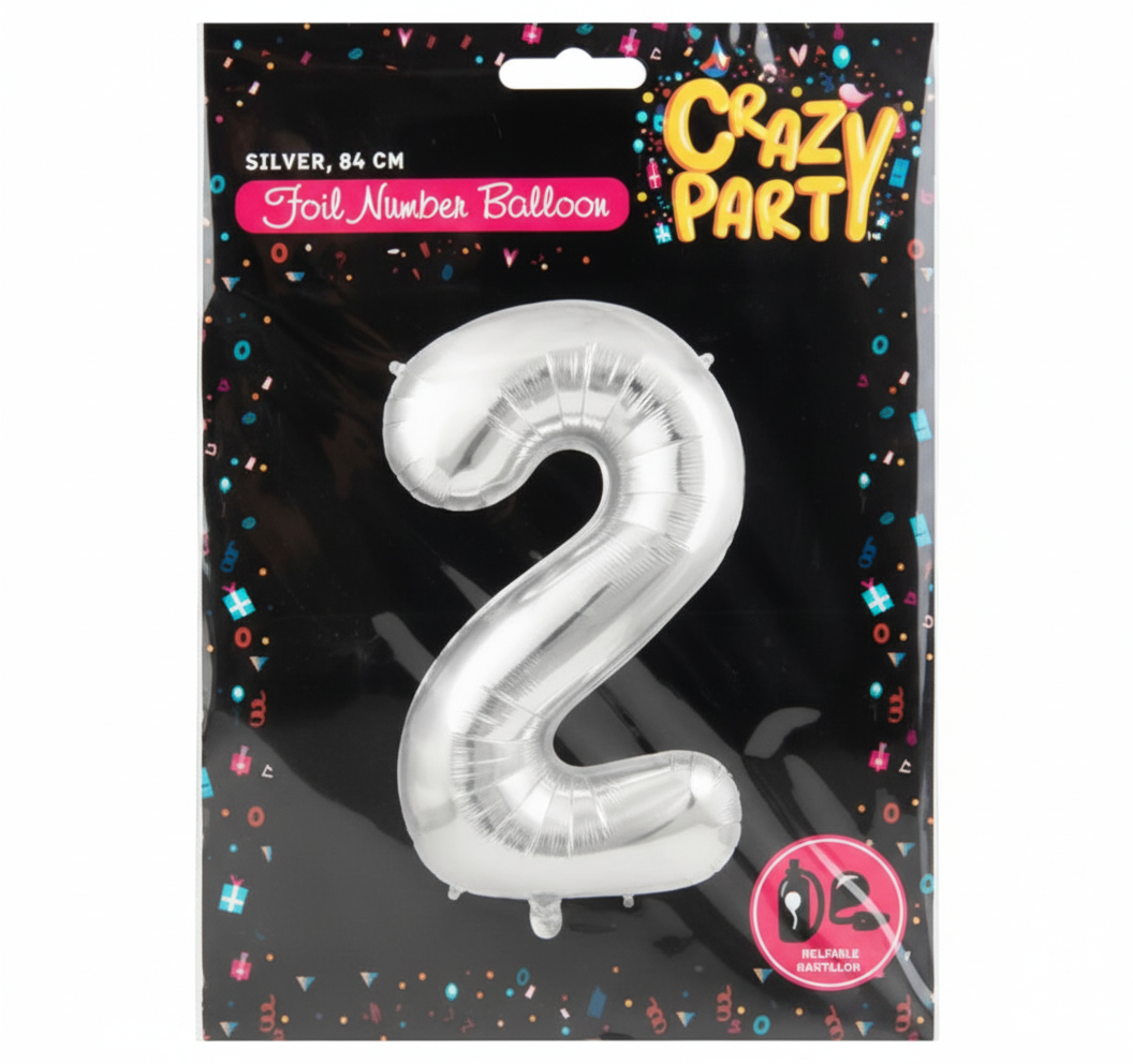Silver Helium Foil Number 2 Balloon (86 cm)