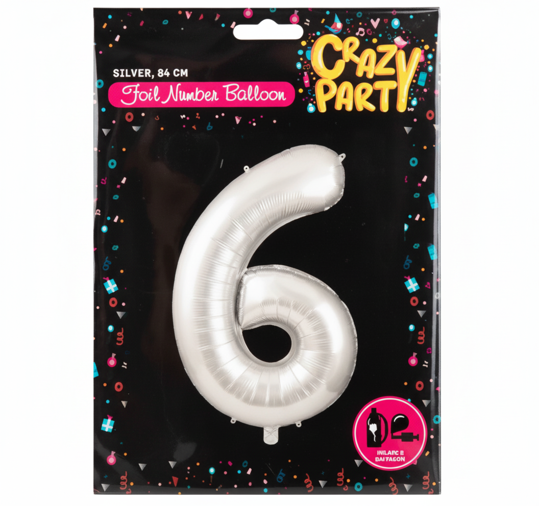 Silver Foil Number 6 Helium Balloon (86 cm)