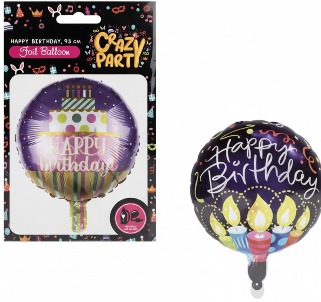 Round Happy Birthday Balloon with Assorted Designs, suitable for Helium (45 cm)