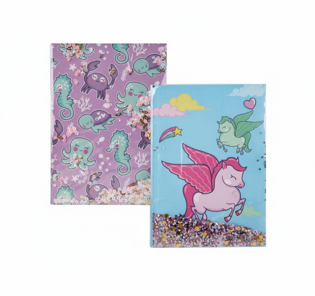 Novelty Notebook with Sequin Cover, Assorted Designs, 70 Pages (A5 Size)