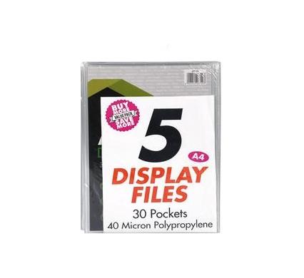 File Display-Book Plastic A4 30-Page 5 Pack
