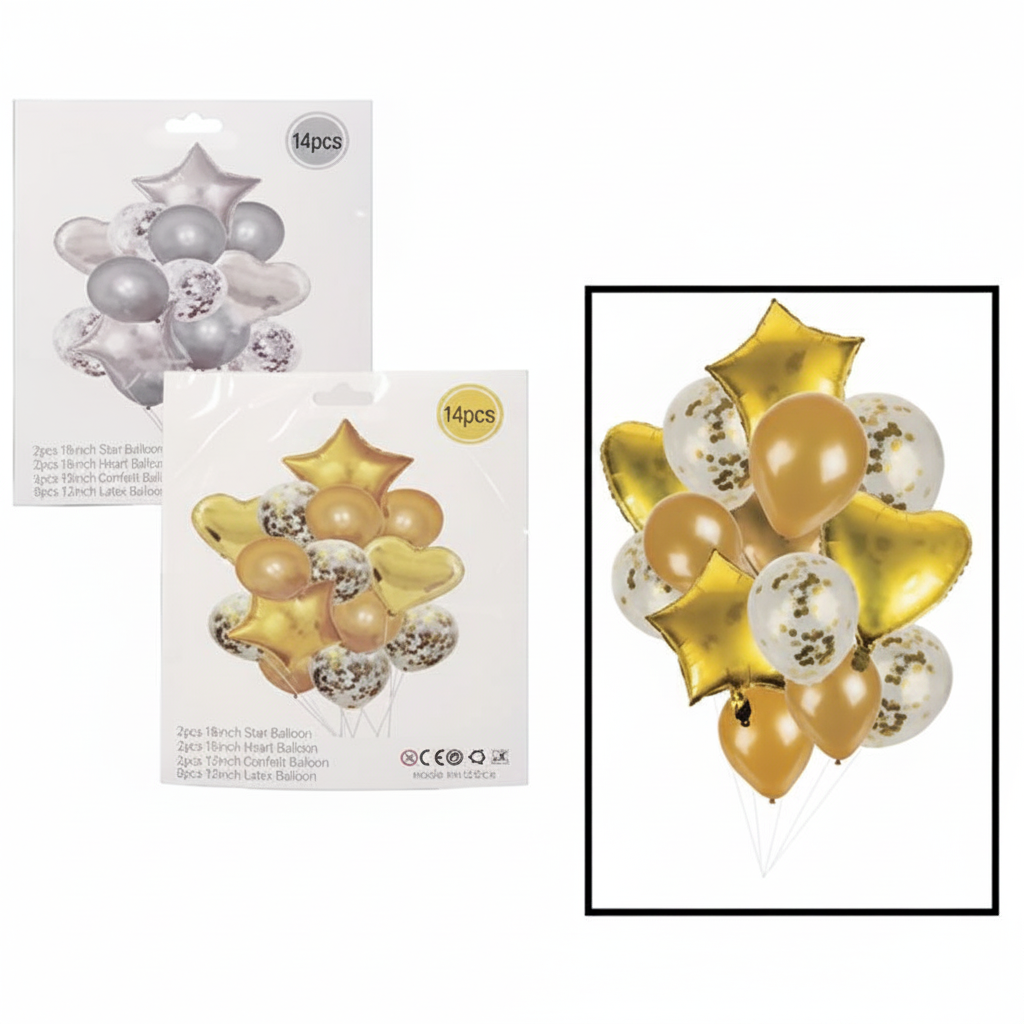 Foil and Latex Balloon Bouquet in Various Colours (14 Pieces)