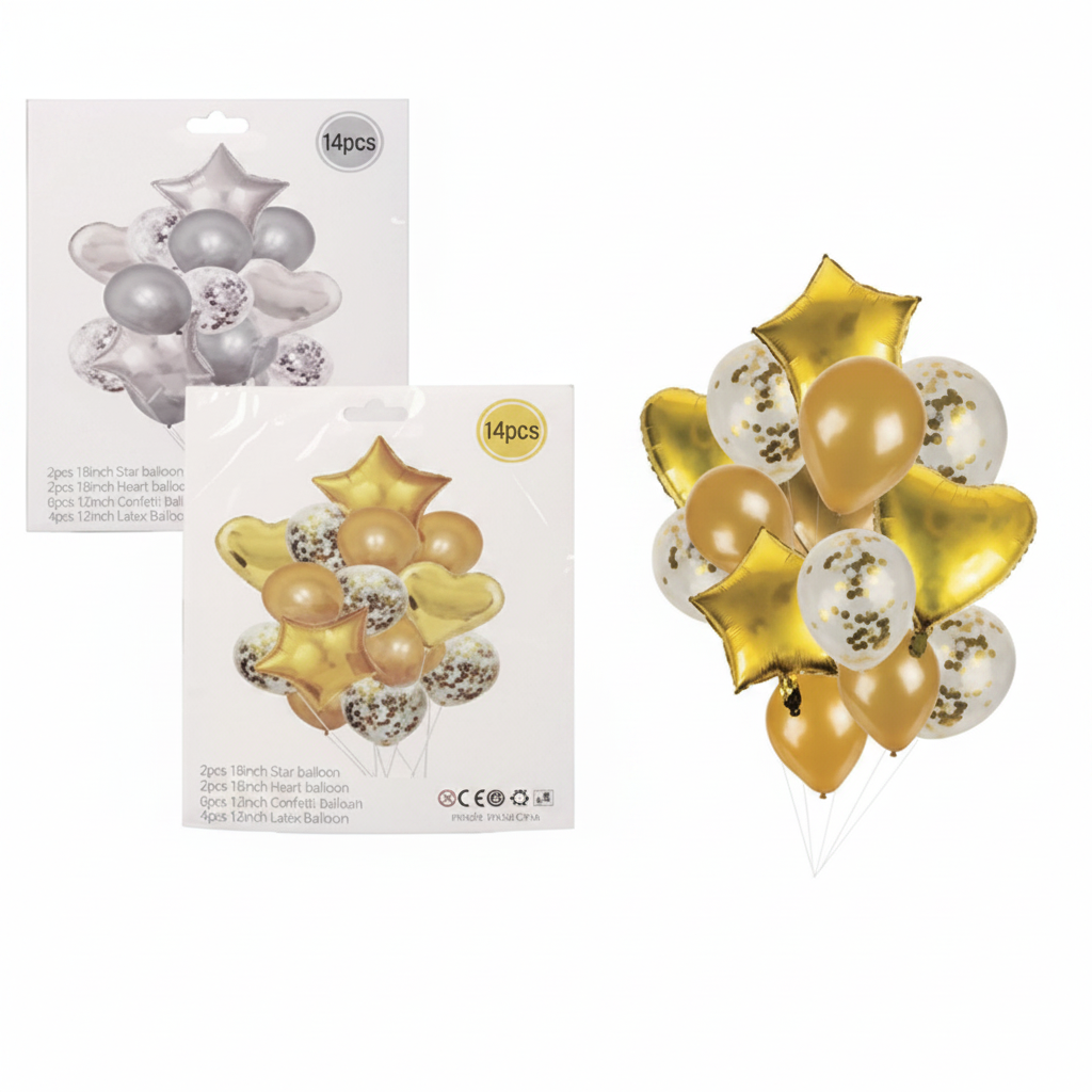 Foil and Latex Balloon Bouquet in Various Colours (14 Pieces)