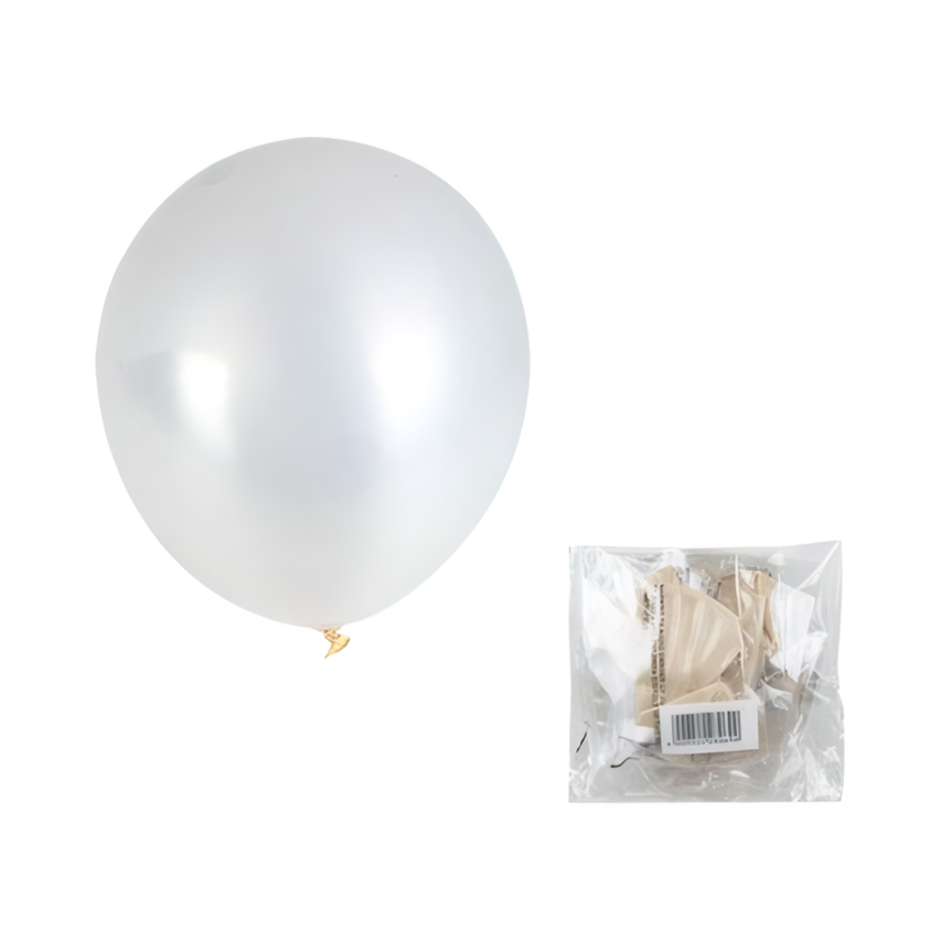 Metallic White Helium Balloons - 12 Pieces