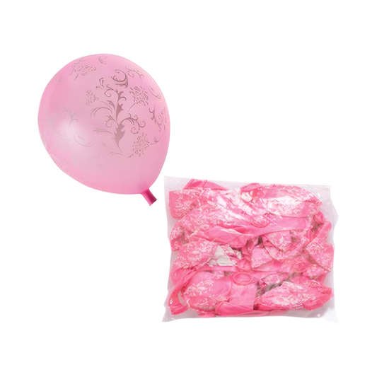 Bulk Pack Balloons Suitable for Helium - Pack of 12 - Printed Pattern - Pink
