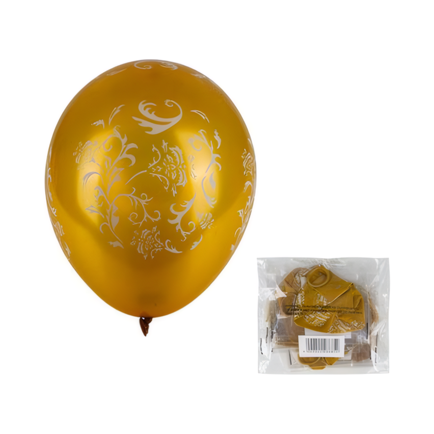 Helium Balloons with Gold Design (12 Piece Set)